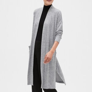 BANANA REPUBLIC long cardigan duster robe kimono style self tying belt grey lge